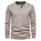 MEELANO Klassisk Herre Langærmet Bomulds Henley Skjorte Beige