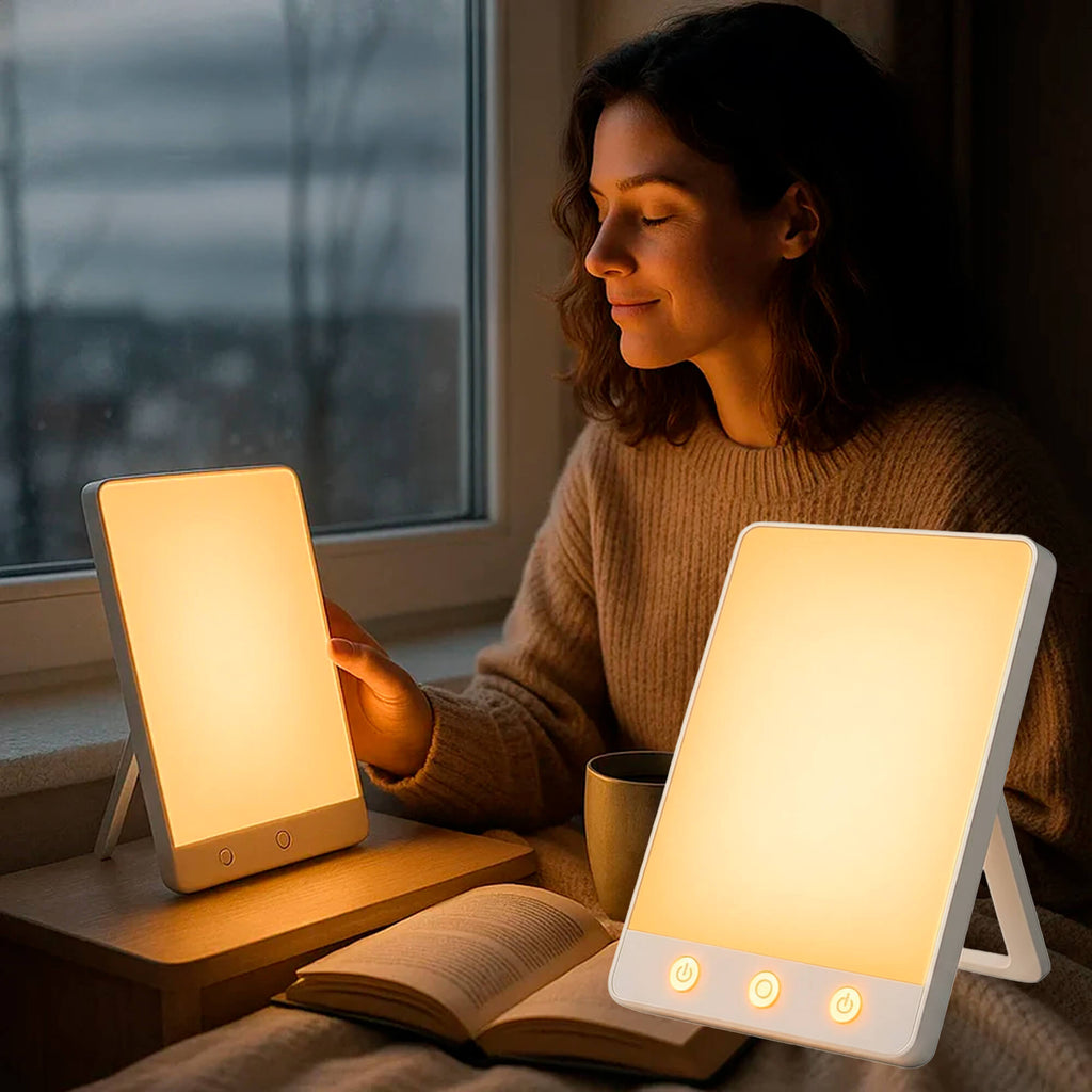 MEELANO Dagslyslampe 10.000 Lux – Slank LED Lyslampe med Justerbar Lysstyrke, Timer & Touch-betjening, UV-fri, Bærbar
