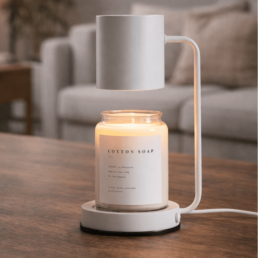MEELANO Lysevarmer Lampe uden Flamme – Elektrisk Candle Warmer til Duftlys, Smelter Lyset Oppefra, Hvid, Sort eller Metal Hvid