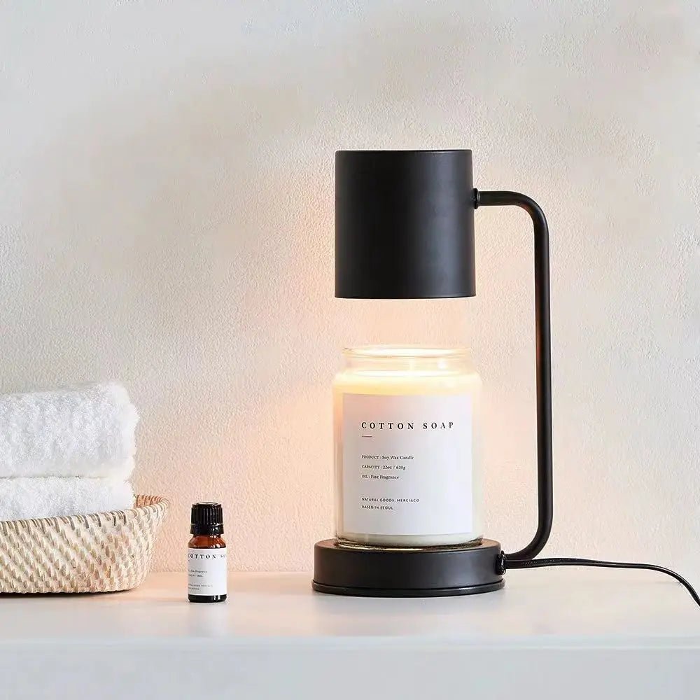MEELANO Lysevarmer Lampe uden Flamme – Elektrisk Candle Warmer til Duftlys, Smelter Lyset Oppefra, Hvid, Sort eller Metal Sort