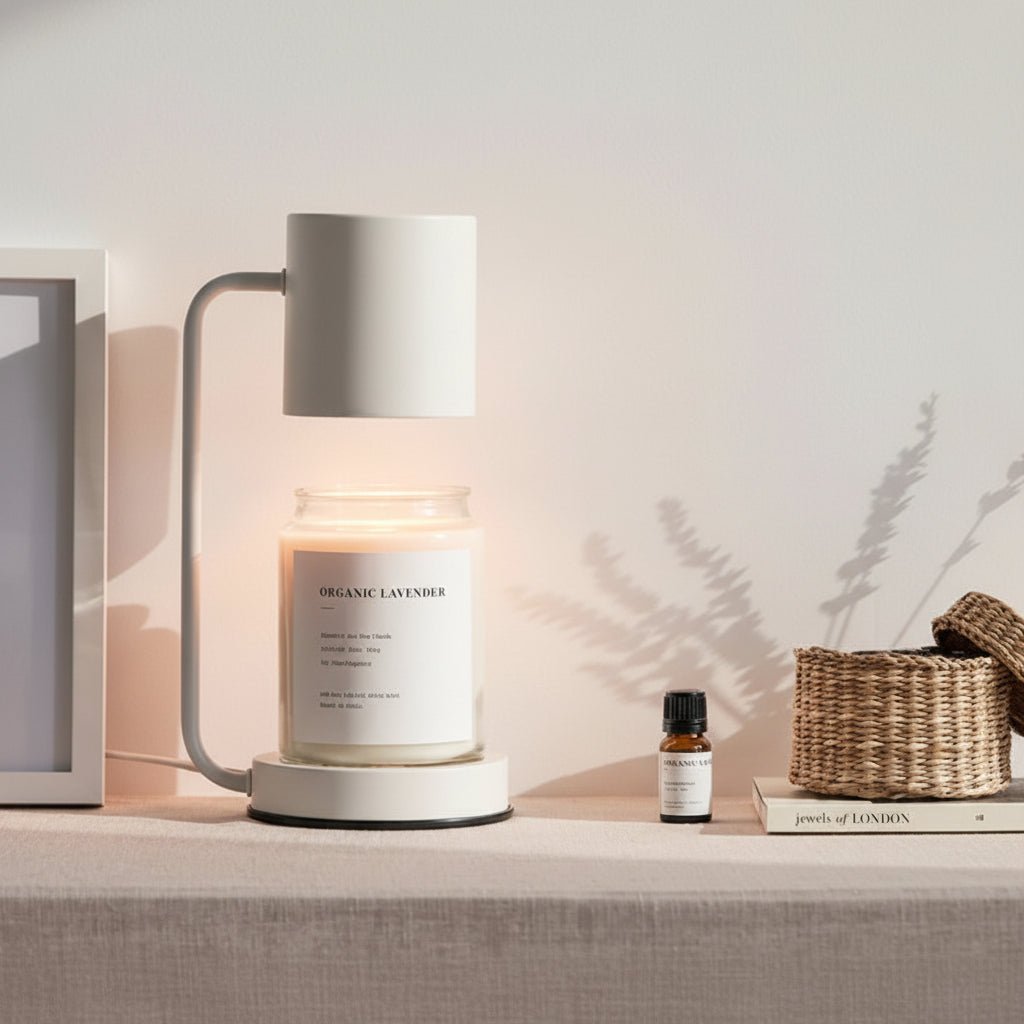 MEELANO Lysevarmer Lampe uden Flamme – Elektrisk Candle Warmer til Duftlys, Smelter Lyset Oppefra, Hvid, Sort eller Metal