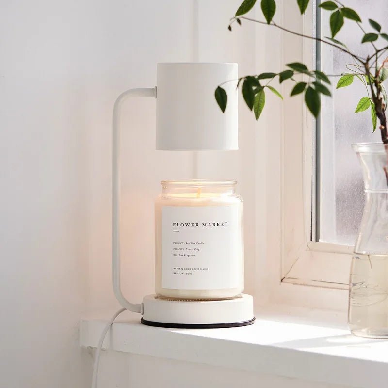 MEELANO Lysevarmer Lampe uden Flamme – Elektrisk Candle Warmer til Duftlys, Smelter Lyset Oppefra, Hvid, Sort eller Metal