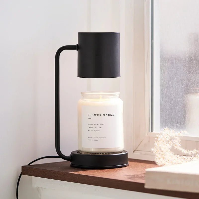 MEELANO Lysevarmer Lampe uden Flamme – Elektrisk Candle Warmer til Duftlys, Smelter Lyset Oppefra, Hvid, Sort eller Metal