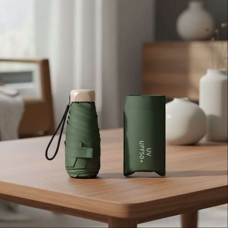 MEELANO Kompakt Foldbar Rejseparaply – Vandafvisende Lommeparaply, kun 250 g, 19 cm Foldet – 8 Farver Grøn