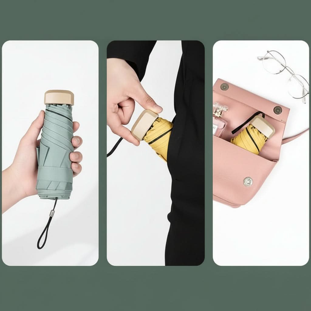 MEELANO Kompakt Foldbar Rejseparaply – Vandafvisende Lommeparaply, kun 250 g, 19 cm Foldet – 8 Farver