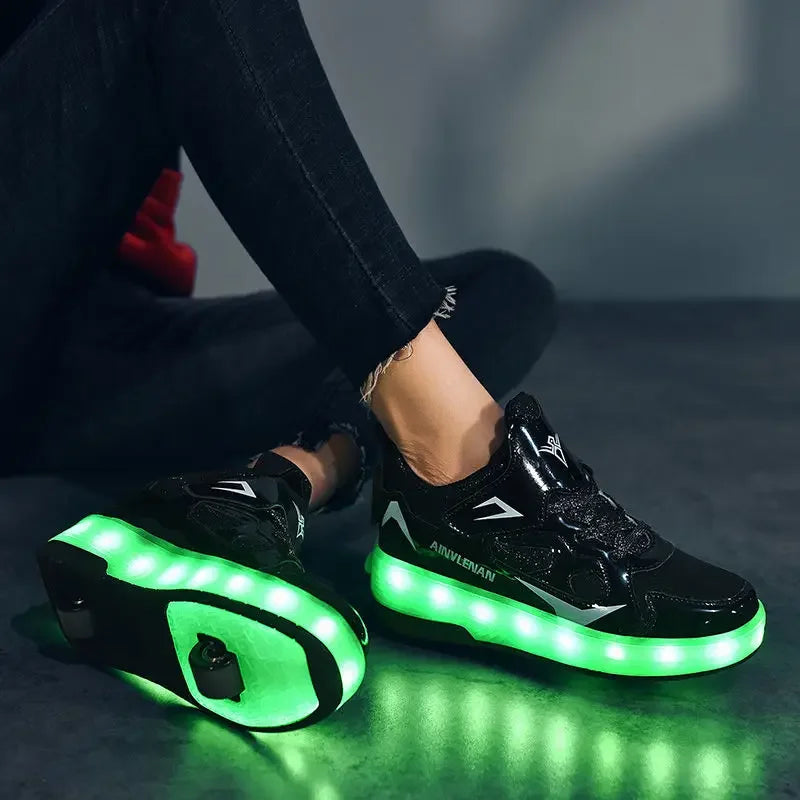 MEELANO LED Rulleskøjte-Sneakers til Børn – Lysende Sko med Hjul & Velcrolukning, 4 Farver, Str. 28–39