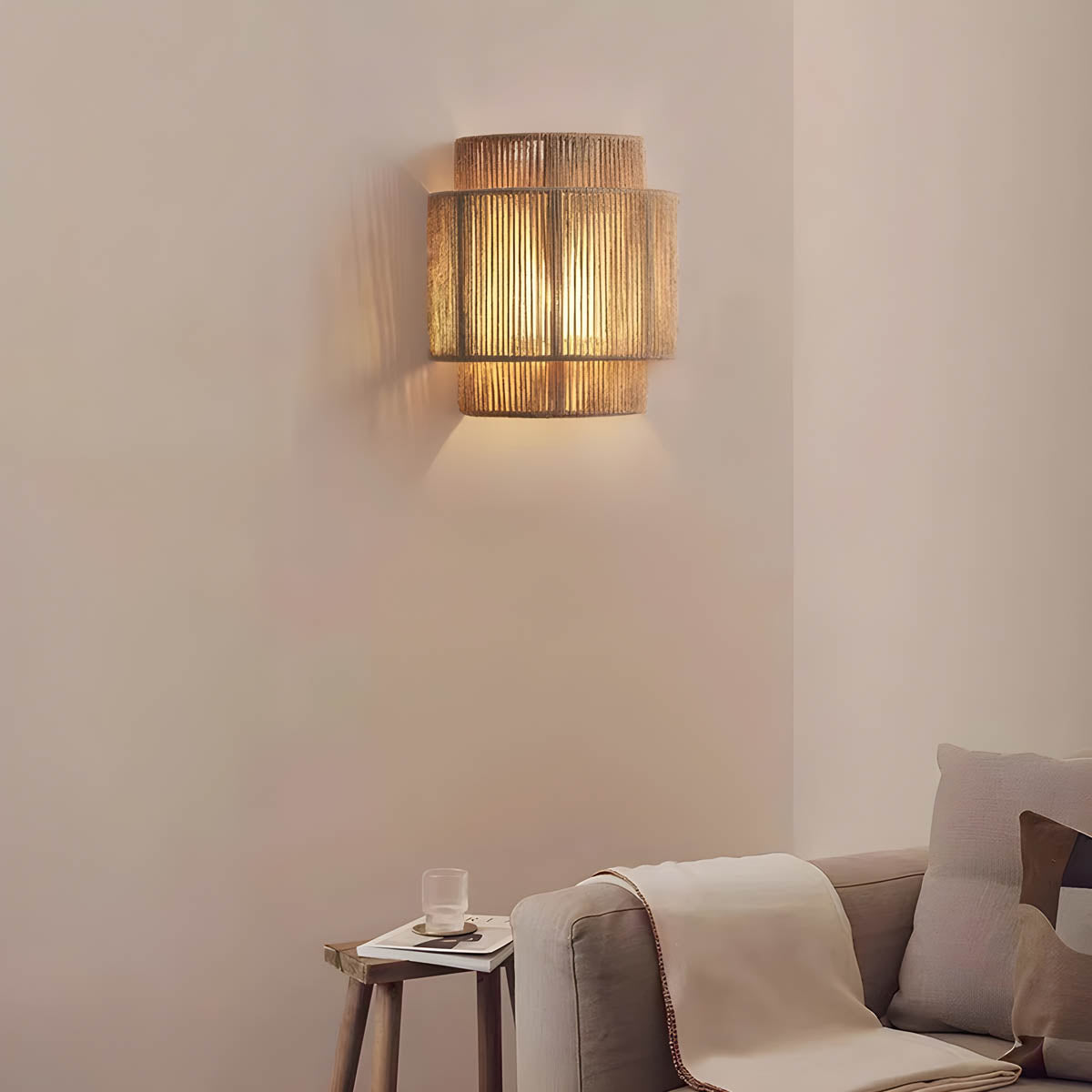 MEELANO Sakura væglampe – Naturinspireret væglampe med vævet rebdesign og varmt LED-lys