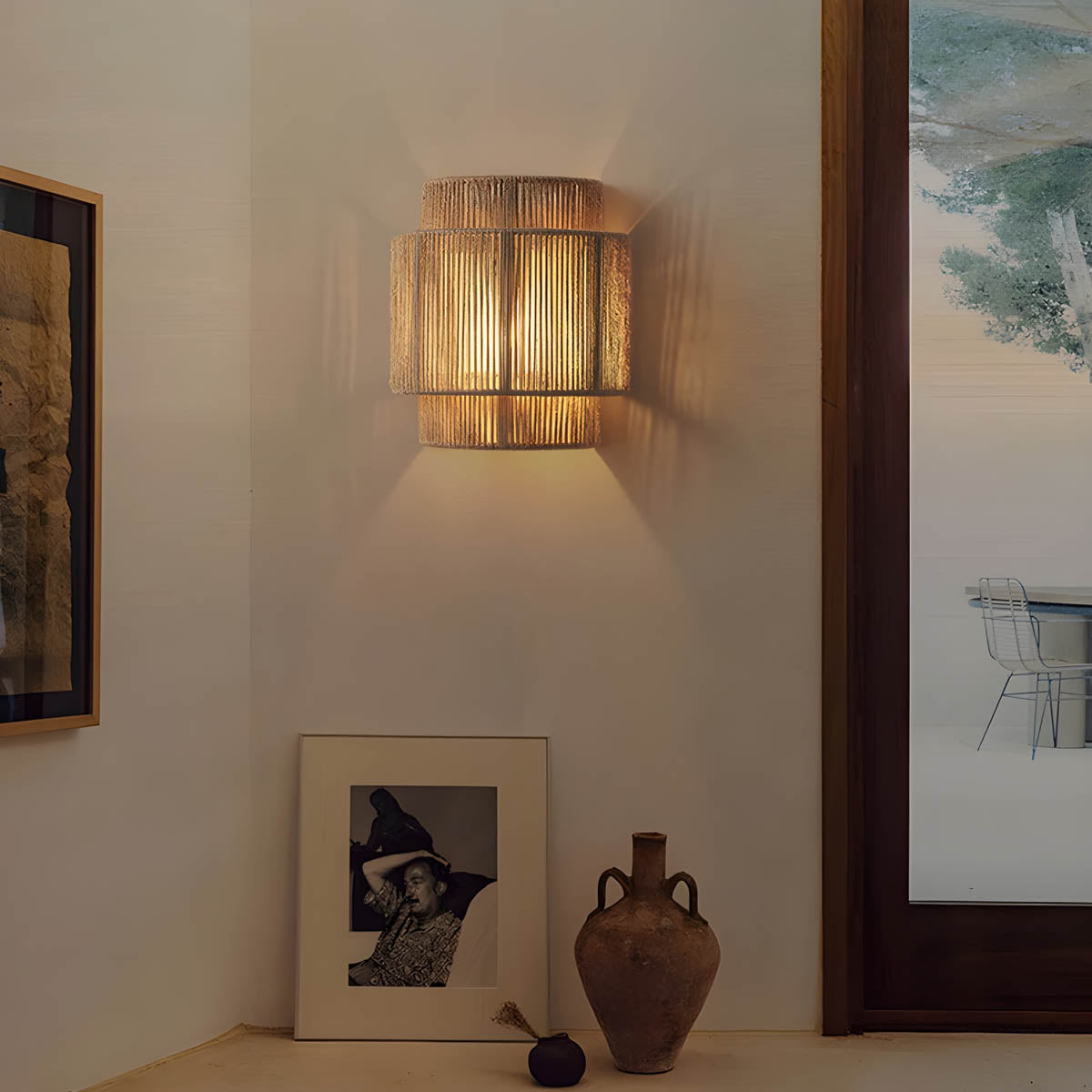 MEELANO Sakura væglampe – Naturinspireret væglampe med vævet rebdesign og varmt LED-lys
