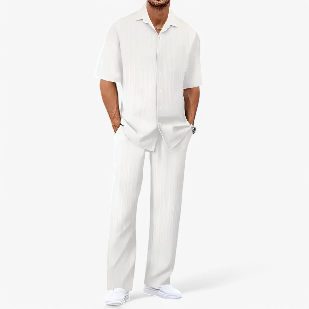 MEELANO Hommes | Herre Business Casual Tøjsæt med Skjorte & Bukser - Elegante Chinos & Matchende Skjortesæt Hvid Pakke med 1 stk.