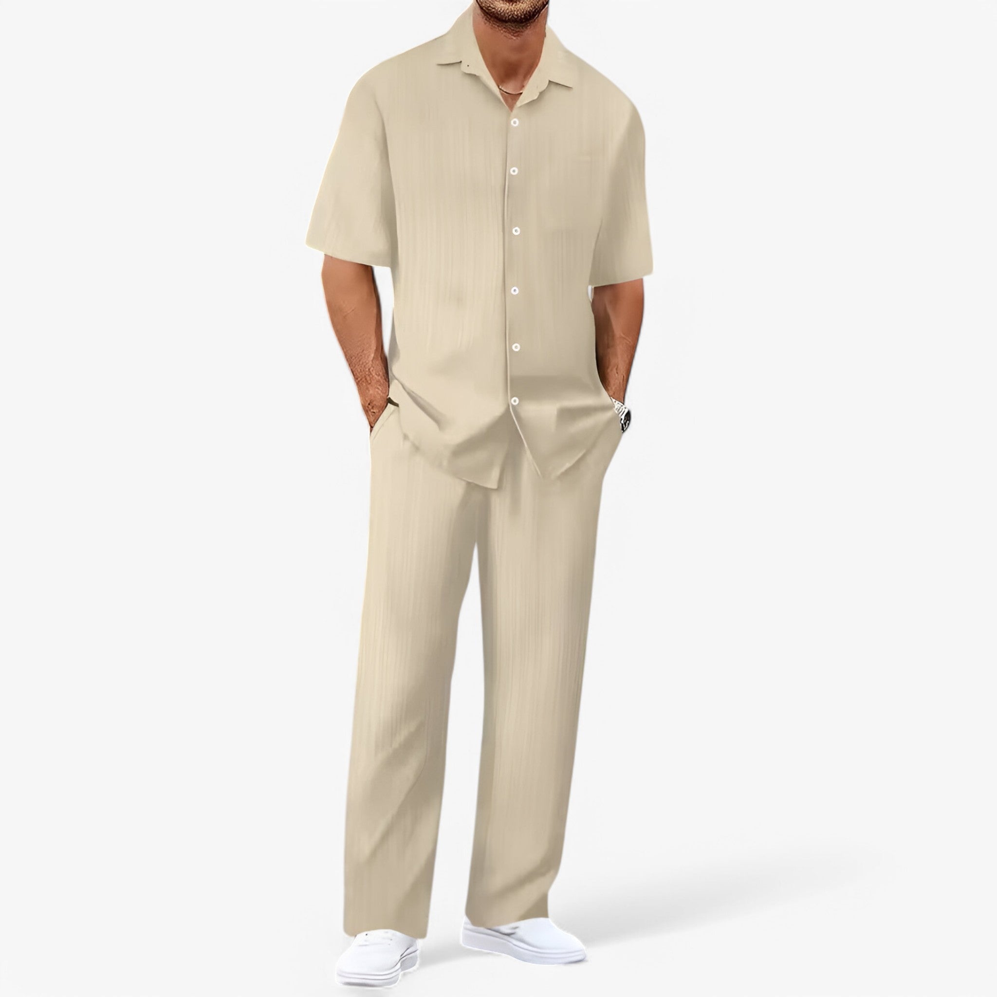 MEELANO Hommes | Herre Business Casual Tøjsæt med Skjorte & Bukser - Elegante Chinos & Matchende Skjortesæt Abrikos Pakke med 1 stk.