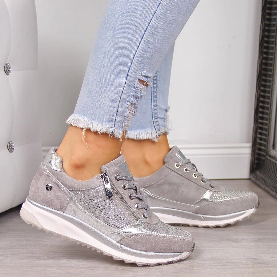 MEELANO Åndbare Og Støttende Sneakers Til Kvinder Med Lynlåslukning Grå