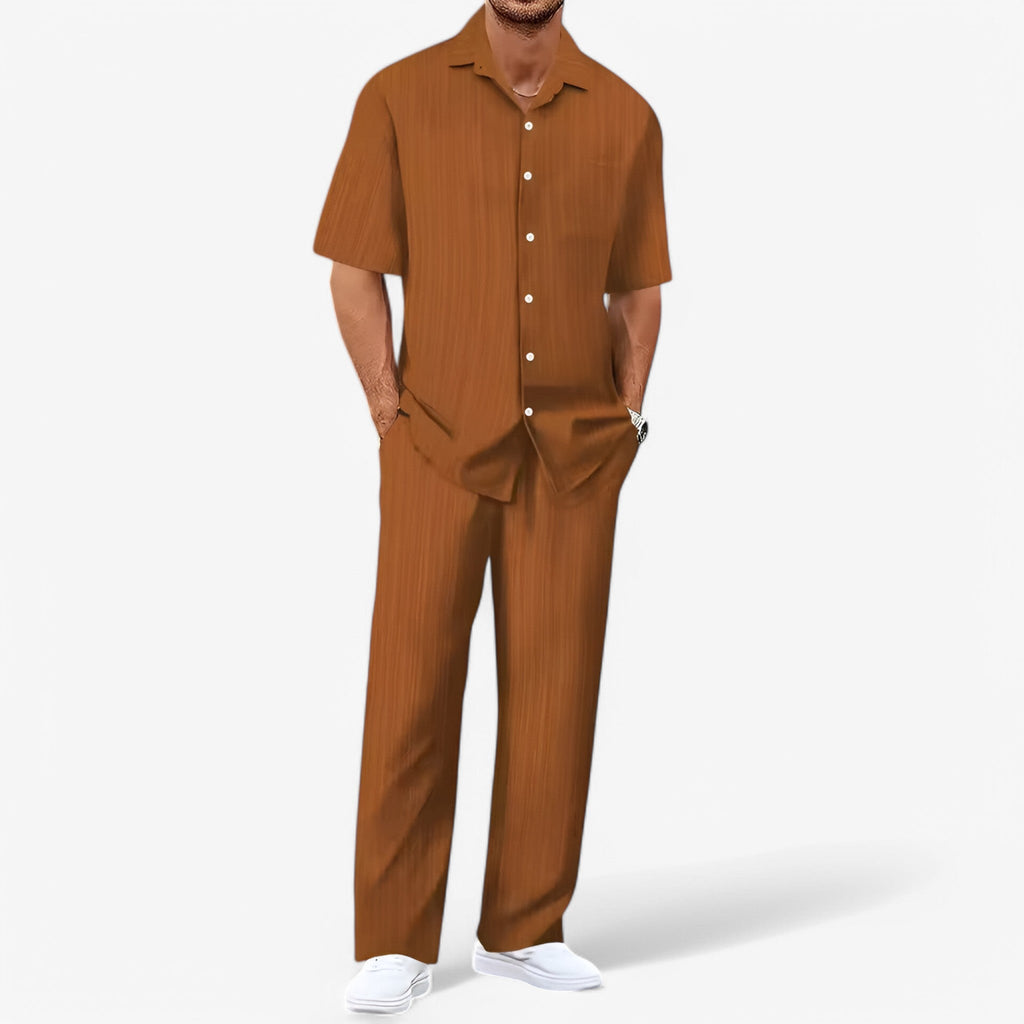 MEELANO Hommes | Herre Business Casual Tøjsæt med Skjorte & Bukser - Elegante Chinos & Matchende Skjortesæt Kaffe Pakke med 1 stk.