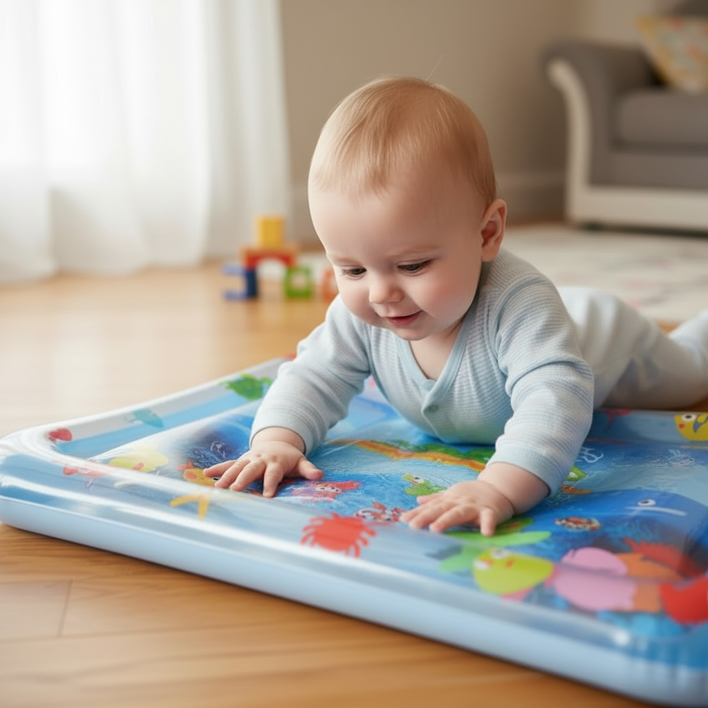 Oppustelig Baby Mavetræningsmåtte - Sensorisk Legemåtte & Udviklingslegetøj til Spædbørn