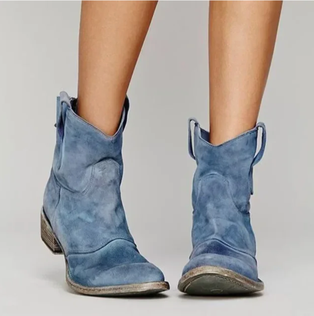 MEELANO Dôre | Dame Elegante Ruskind Westernstøvler - Suede Cowboystøvler med Hæl & Spids Tå Blå