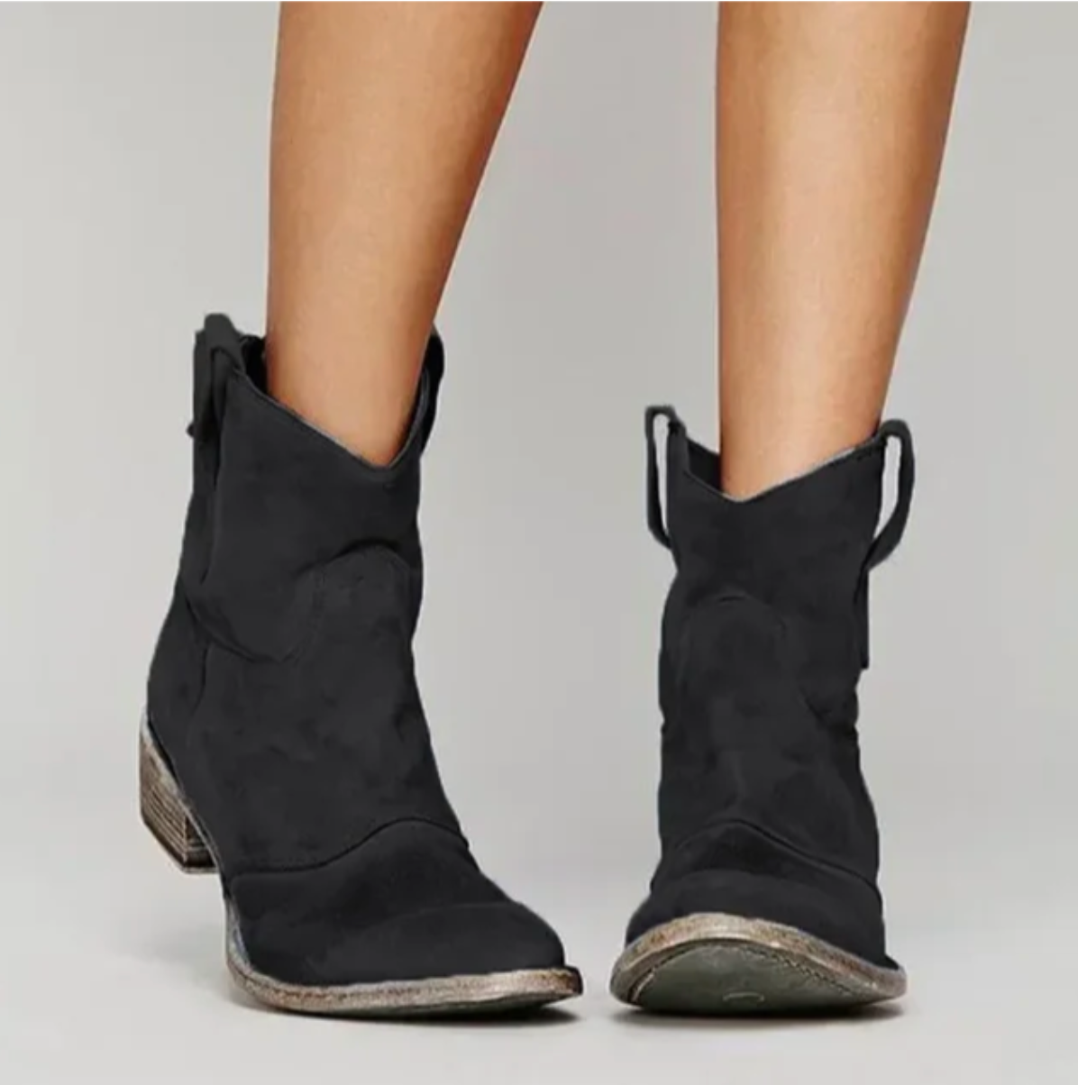 MEELANO Dôre | Dame Elegante Ruskind Westernstøvler - Suede Cowboystøvler med Hæl & Spids Tå Sort