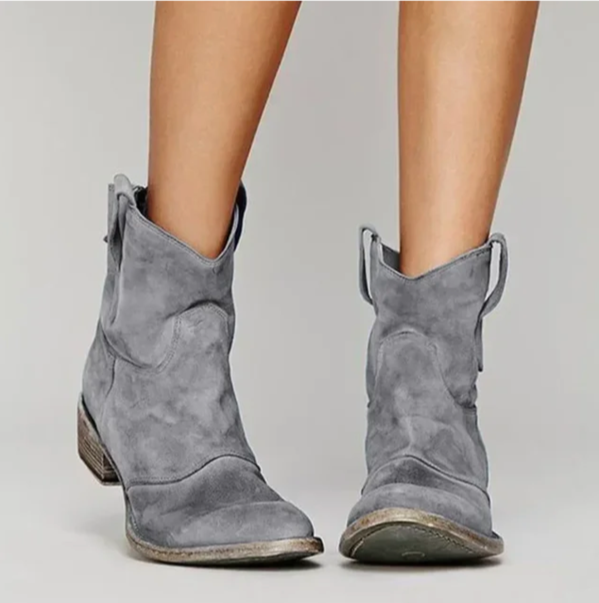 MEELANO Dôre | Dame Elegante Ruskind Westernstøvler - Suede Cowboystøvler med Hæl & Spids Tå Grå