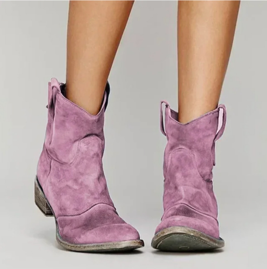 MEELANO Dôre | Dame Elegante Ruskind Westernstøvler - Suede Cowboystøvler med Hæl & Spids Tå Pink