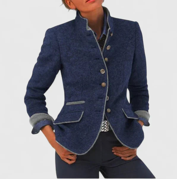 MEELANO Umami | Dame Strikket Cardigan med Knapper - Klassisk Strikjakke til Kontor Blå