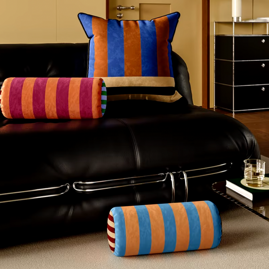 MEELANO Cylindrisk Pude Med Fem Stribede Designs Til Komfort Og Sjov