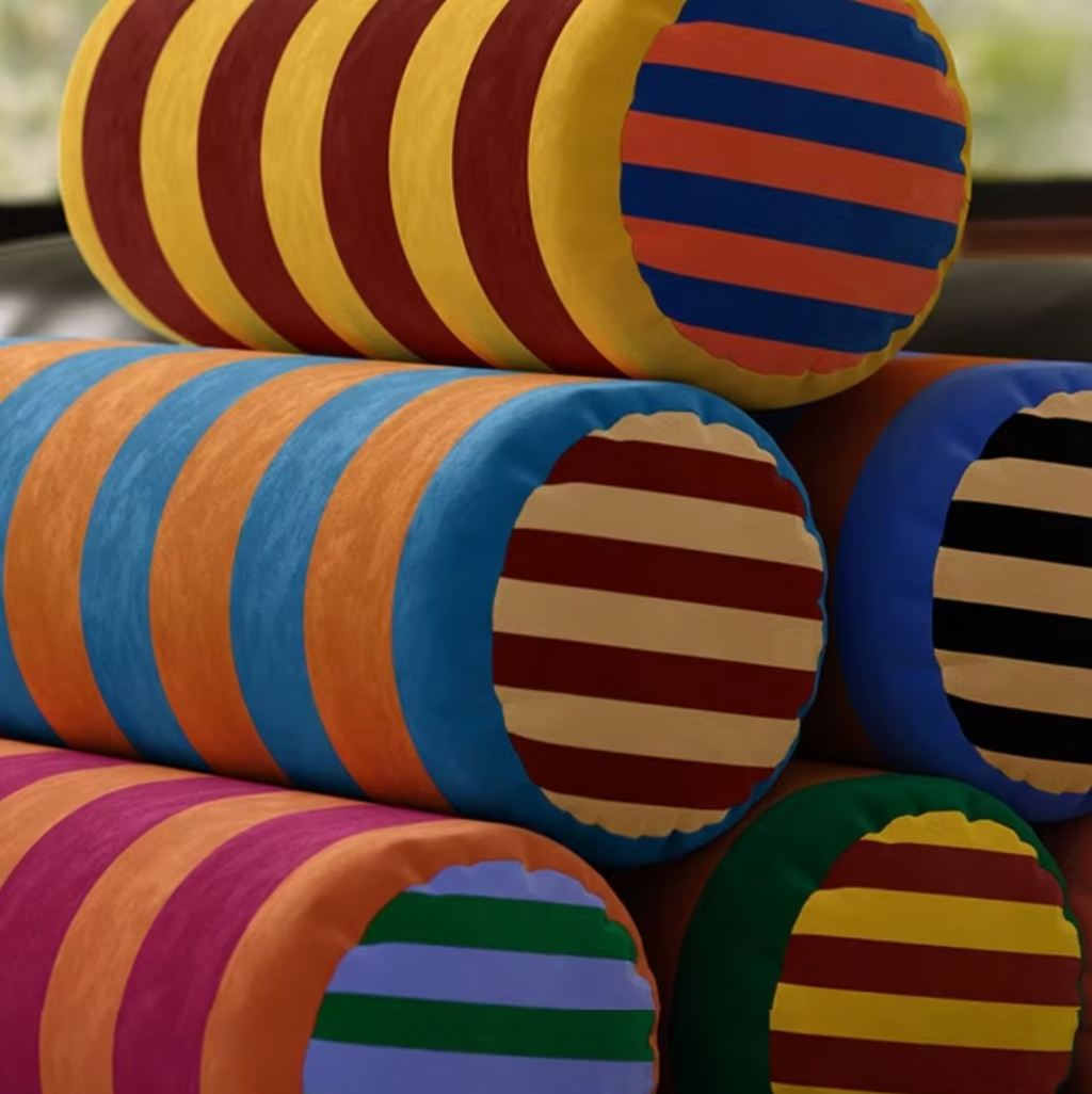 MEELANO Cylindrisk Pude Med Fem Stribede Designs Til Komfort Og Sjov