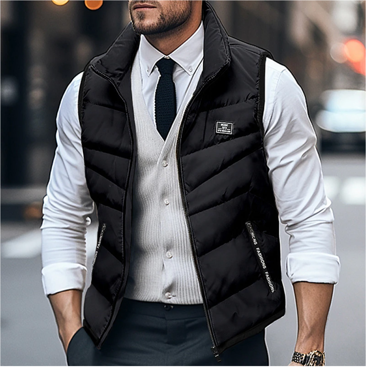 Leon | Herre Quiltet Vatteret Vest - Varm Insoleret Gilet & Termovest med Lynlås
