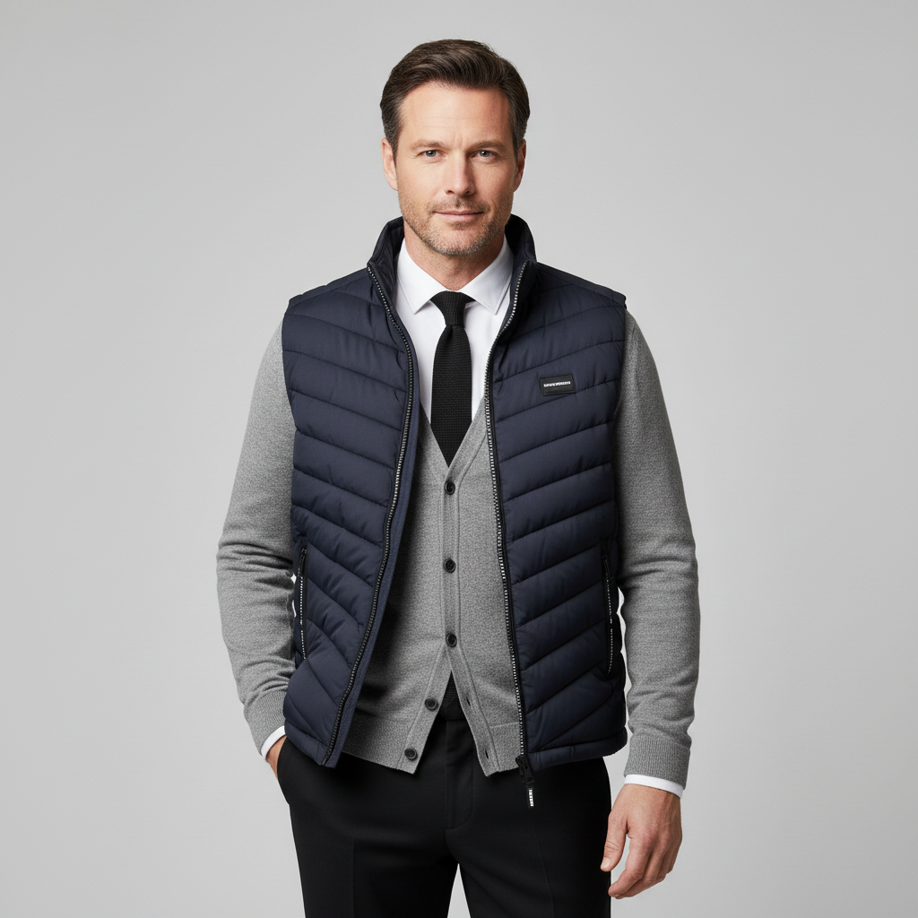 Leon | Herre Quiltet Vatteret Vest - Varm Insoleret Gilet & Termovest med Lynlås