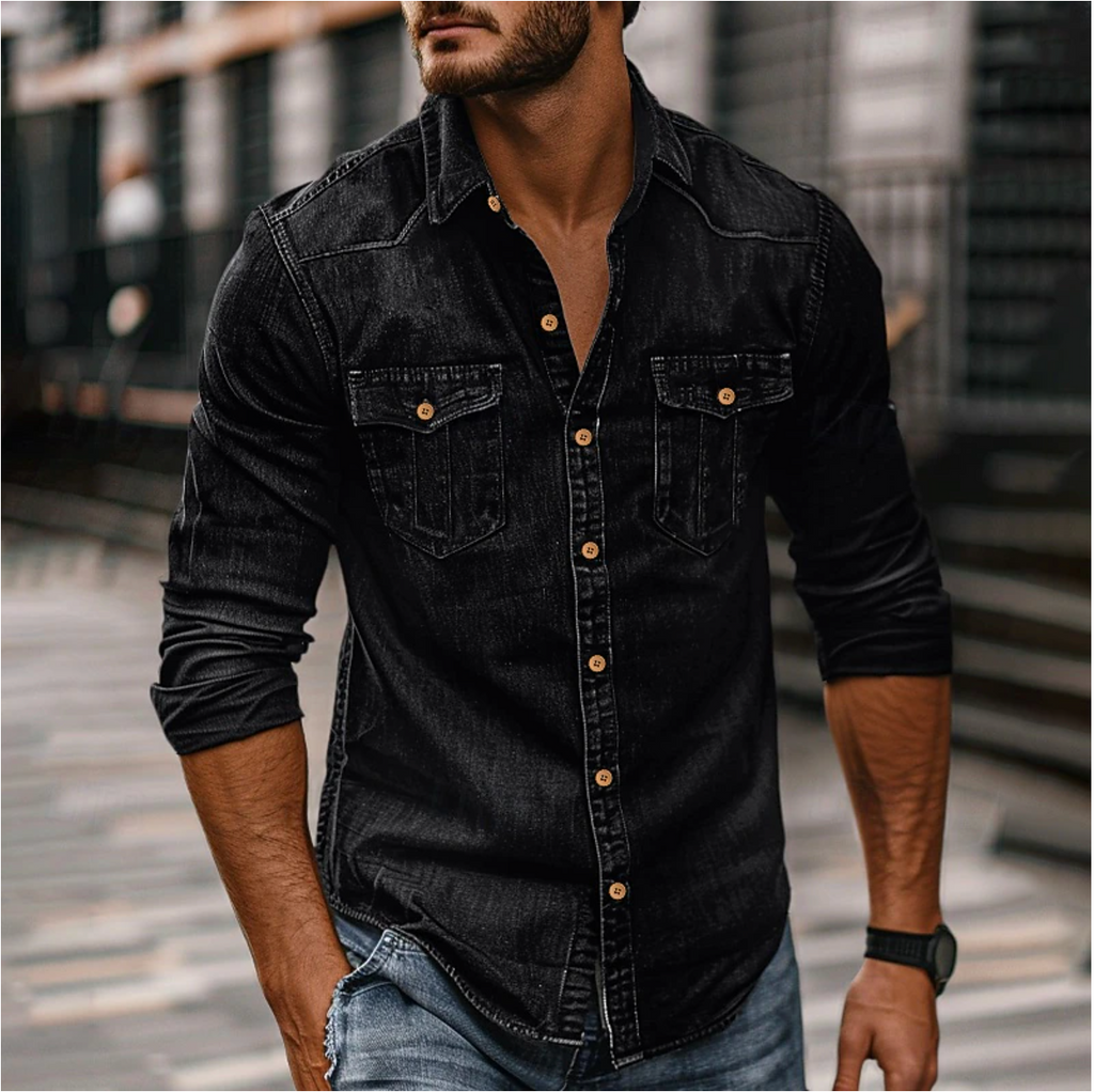 MEELANO Hans Denim Skjorte Til Mænd Klassisk Stil og Holdbarhed Sort