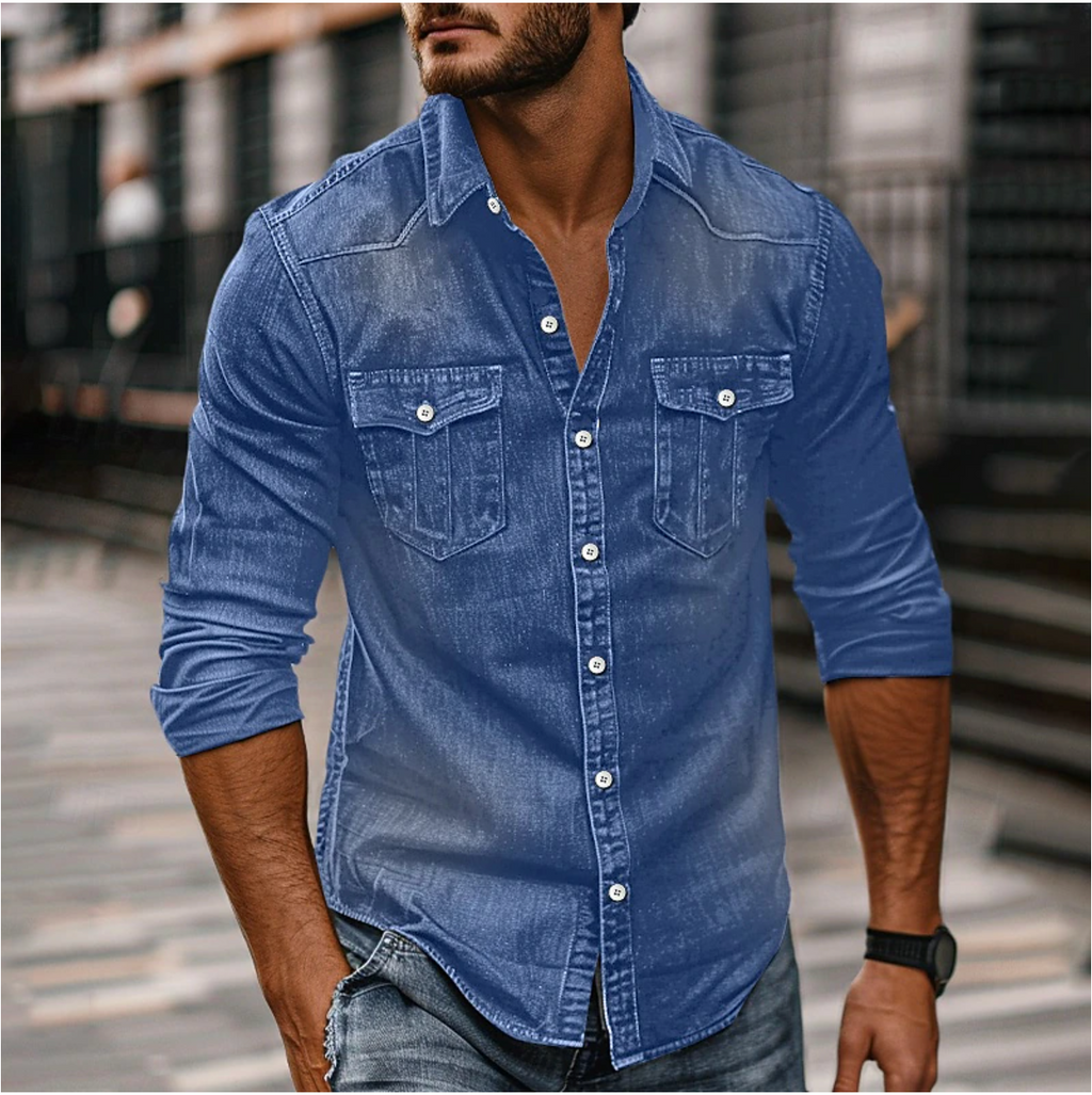 MEELANO Hans Denim Skjorte Til Mænd Klassisk Stil og Holdbarhed Denim Blå