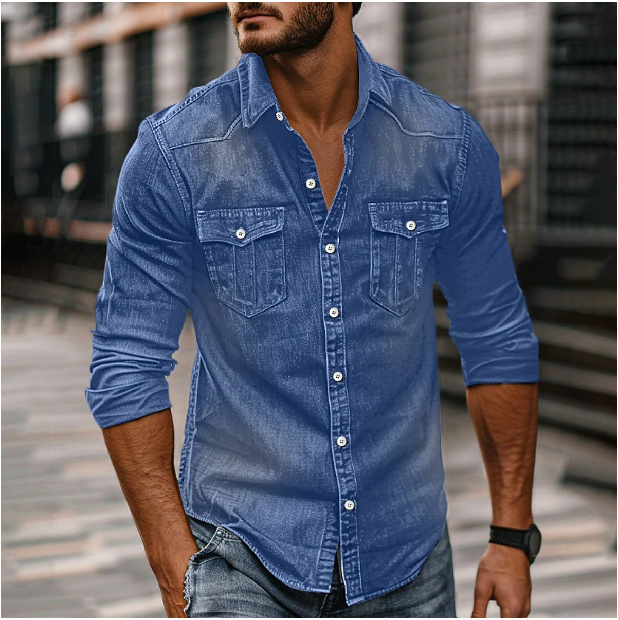 MEELANO Hans Denim Skjorte Til Mænd Klassisk Stil og Holdbarhed Denim Blå