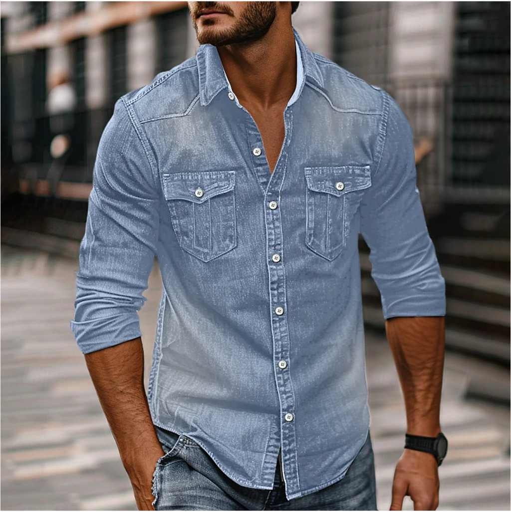 MEELANO Hans Denim Skjorte Til Mænd Klassisk Stil og Holdbarhed Blå