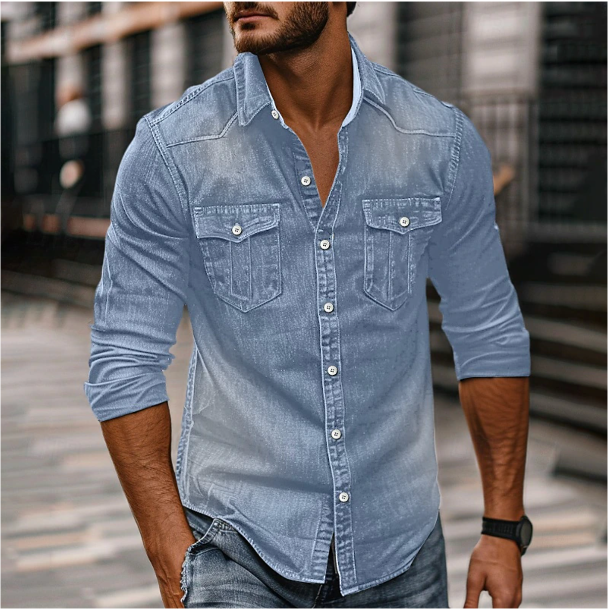 MEELANO Hans Denim Skjorte Til Mænd Klassisk Stil og Holdbarhed Blå