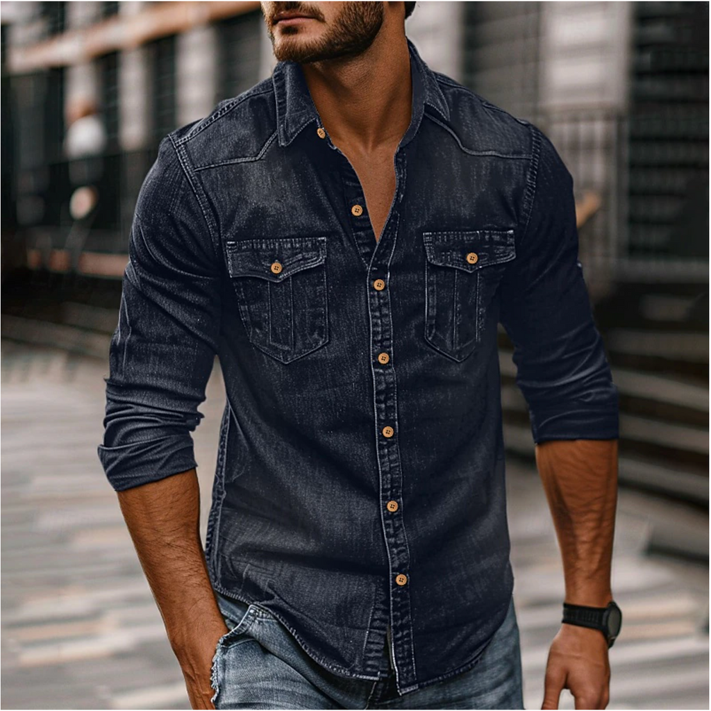 MEELANO Hans Denim Skjorte Til Mænd Klassisk Stil og Holdbarhed Mørk Blå