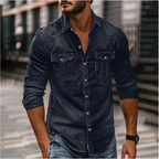 MEELANO Hans Denim Skjorte Til Mænd Klassisk Stil og Holdbarhed Mørk Blå