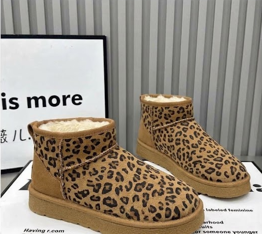 MEELANO Vinterstøvler Med Blød Bomuldsforing Og Læder Komfort Leopard