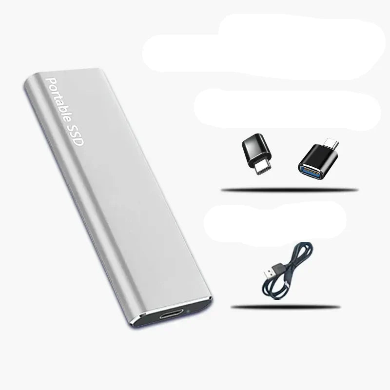 MEELANO Ekstern SSD 4TB med USB-C – Bærbar SSD med Aluminiumshus, Hurtig USB 3.1 Lagring, 4 Farver Sølv