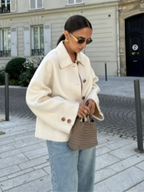 MEELANO Marianne | Dame Oversized Cropped Jakke - Kort & Rummelig Overgangsjakke Beige