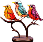 MEELANO Farverige Fugle på Gren Dekorativ Skulptur – Håndlavede Fuglefigurer til Hylde & Vindueskarm, 5 Varianter – ColorBirds Venlighed