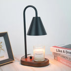 MEELANO Lysevarmer med Dæmper – Candle Warmer Lampe med Træfod & Metalskærm, Duftlys uden Åben Ild, inkl. 2 Pærer, 3 Farver