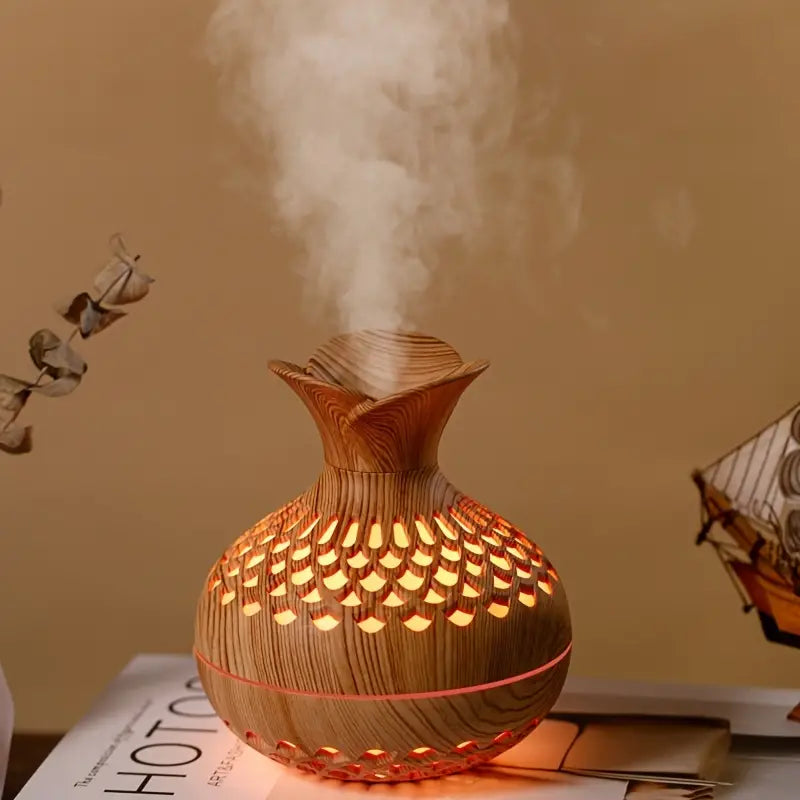 MEELANO SerenityMist Aroma Diffuser – Moderne LED Duftforstøver med 300 ml Tank & Blomsterdesign Brun