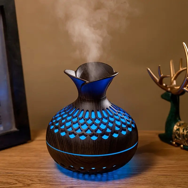 MEELANO SerenityMist Aroma Diffuser – Moderne LED Duftforstøver med 300 ml Tank & Blomsterdesign Sort