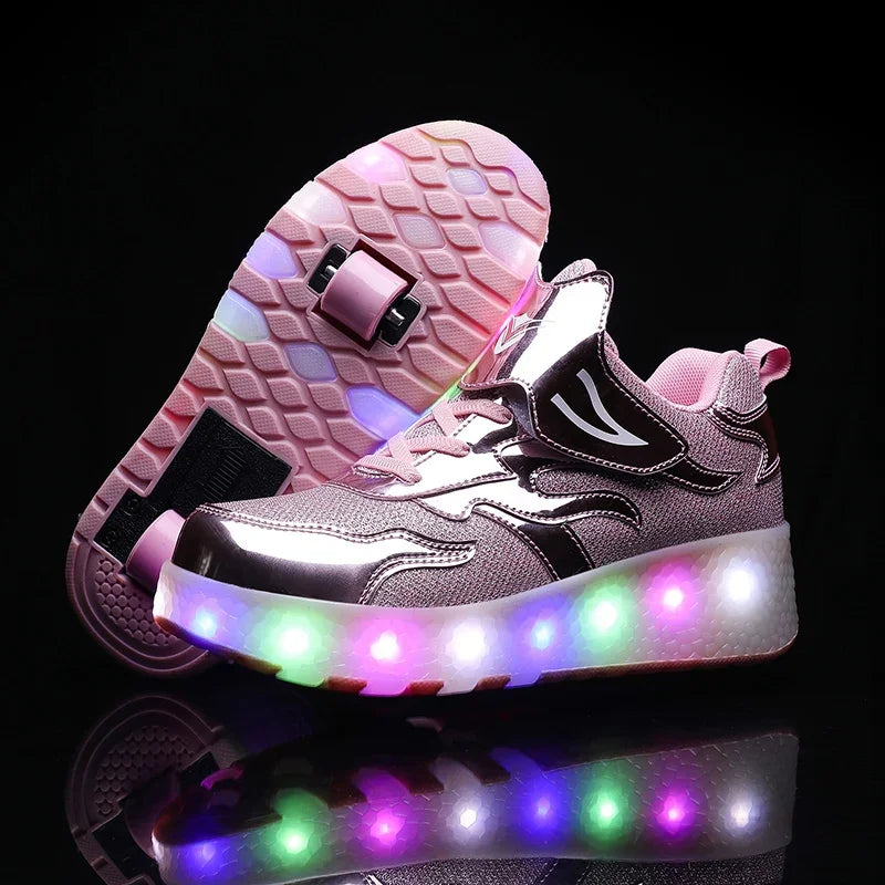 MEELANO LED Rulleskøjte-Sneakers til Børn – Lysende Sko med Hjul & Velcrolukning, 4 Farver, Str. 28–39