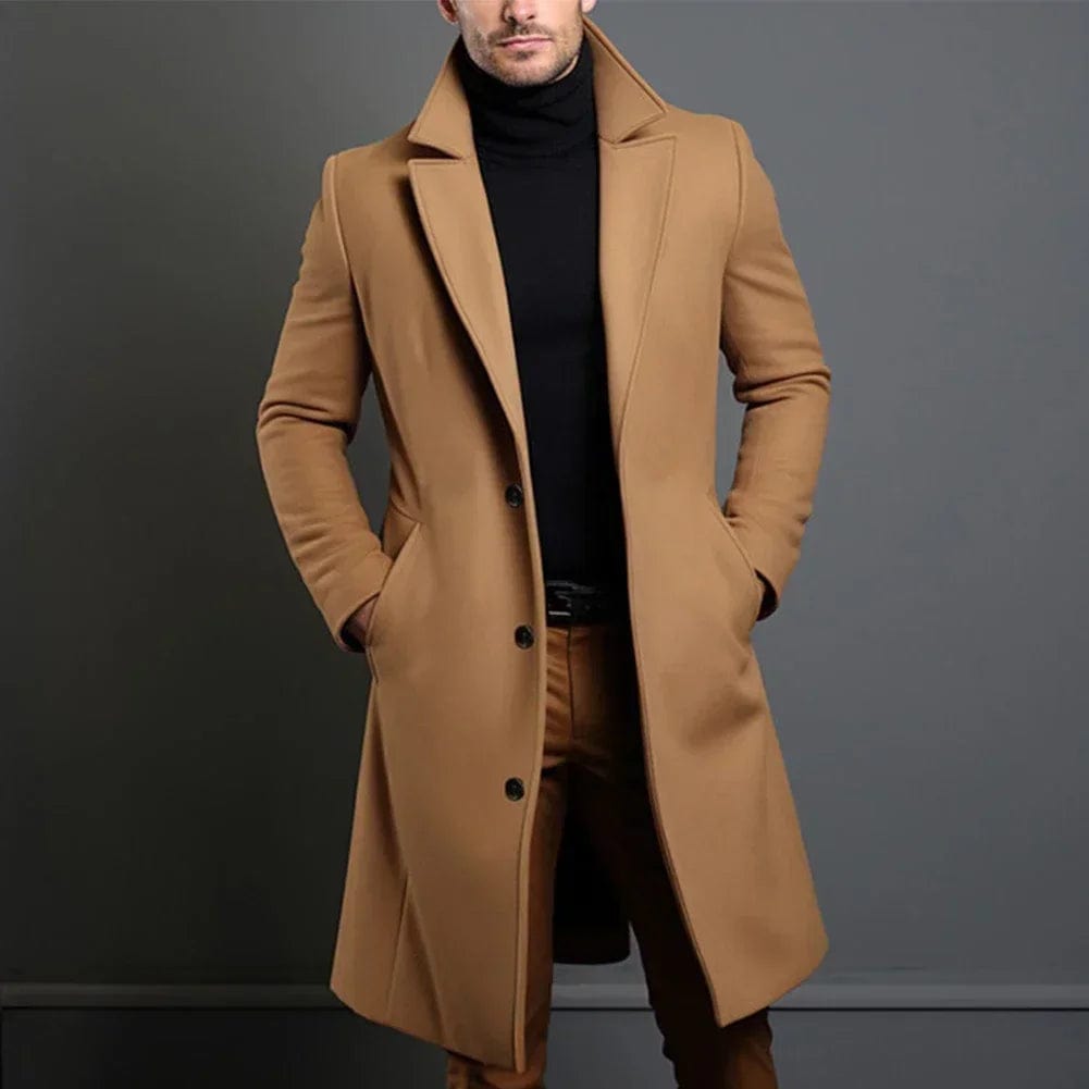 MEELANO Admire | Herre Varm Uldfrakke med Knapper - Klassisk Lang Vinterfrakke & Habitfrakke i Uld Beige