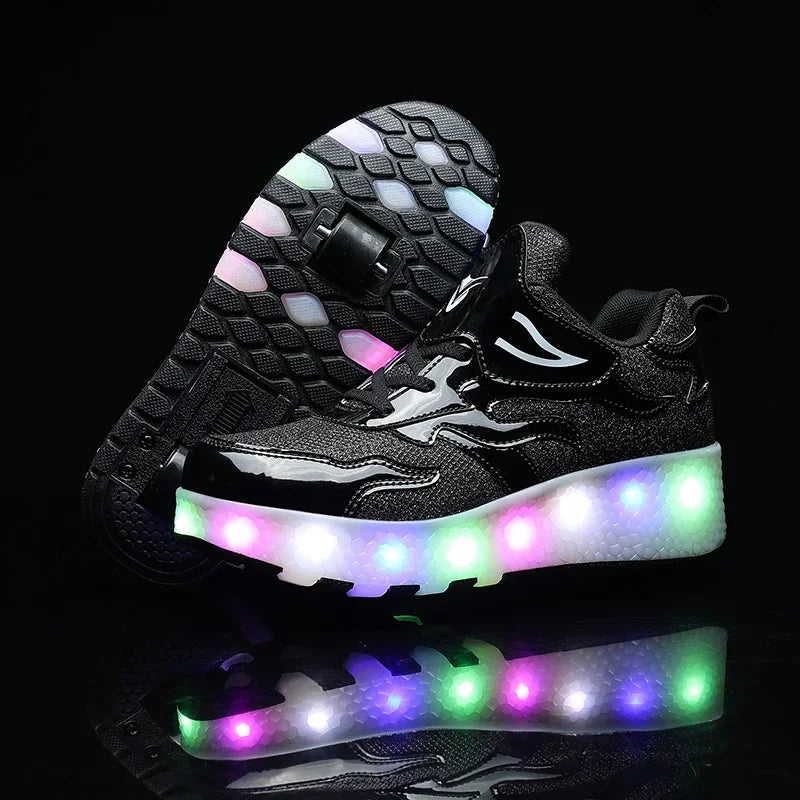 MEELANO LED Rulleskøjte-Sneakers til Børn – Lysende Sko med Hjul & Velcrolukning, 4 Farver, Str. 28–39