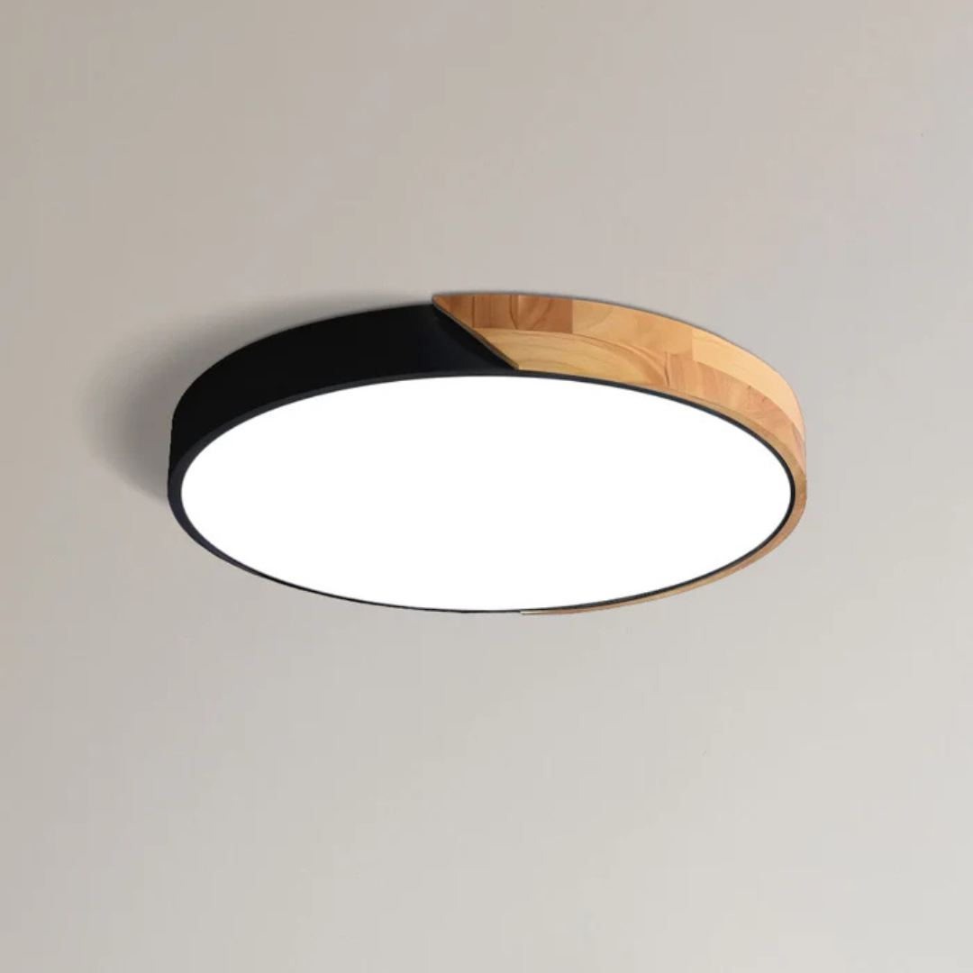 MEELANO Skandinavisk LED-loftlampe af træ til stue, soveværelse og entre Sort