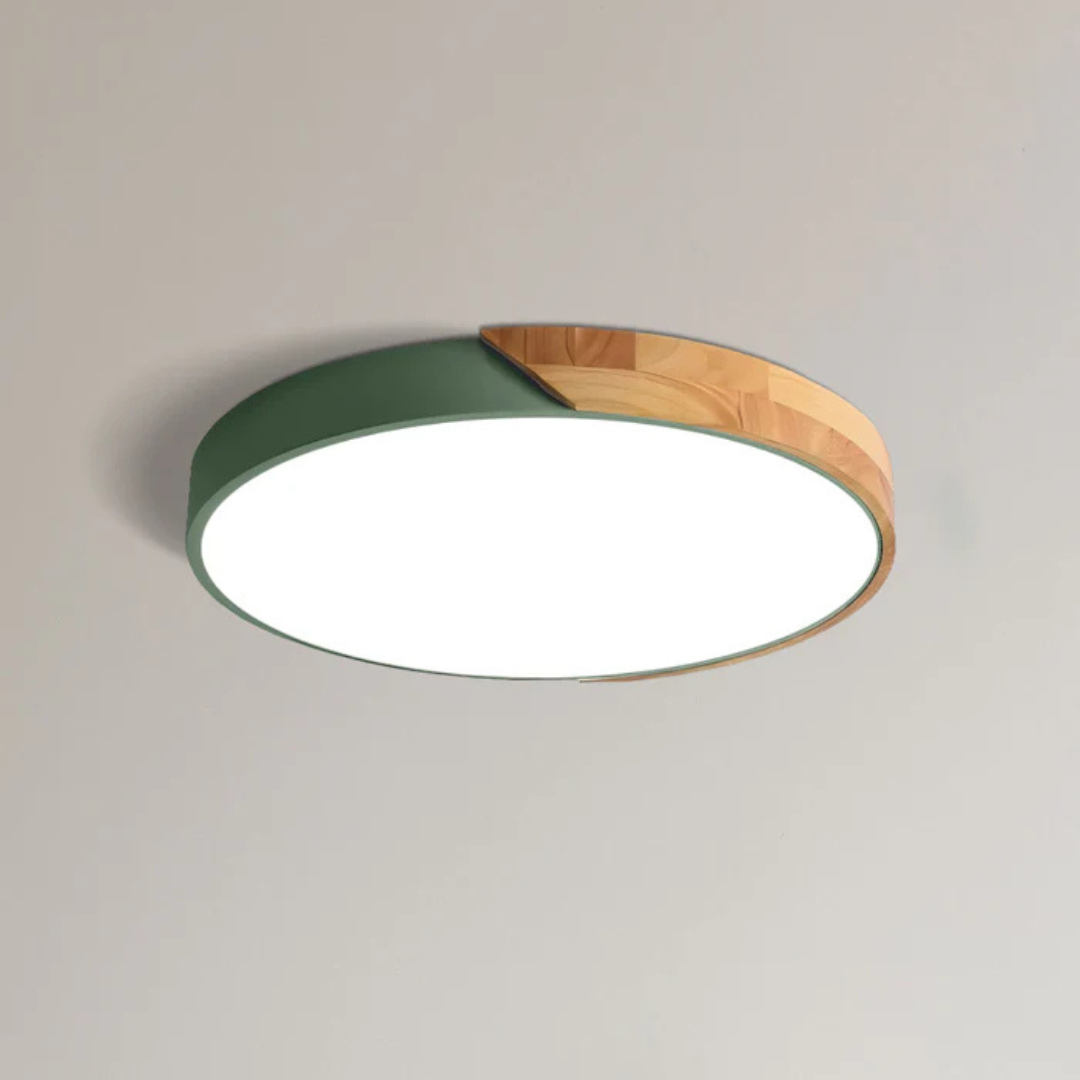 MEELANO Skandinavisk LED-loftlampe af træ til stue, soveværelse og entre Grøn