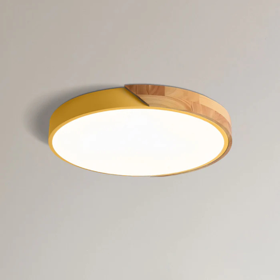 MEELANO Skandinavisk LED-loftlampe af træ til stue, soveværelse og entre Gul