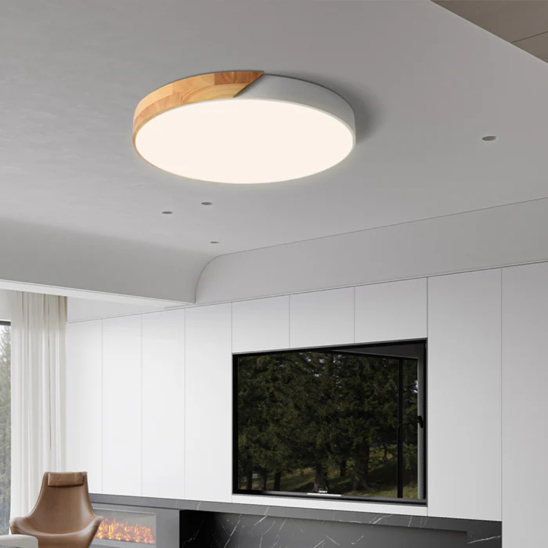 MEELANO Skandinavisk LED-loftlampe af træ til stue, soveværelse og entre