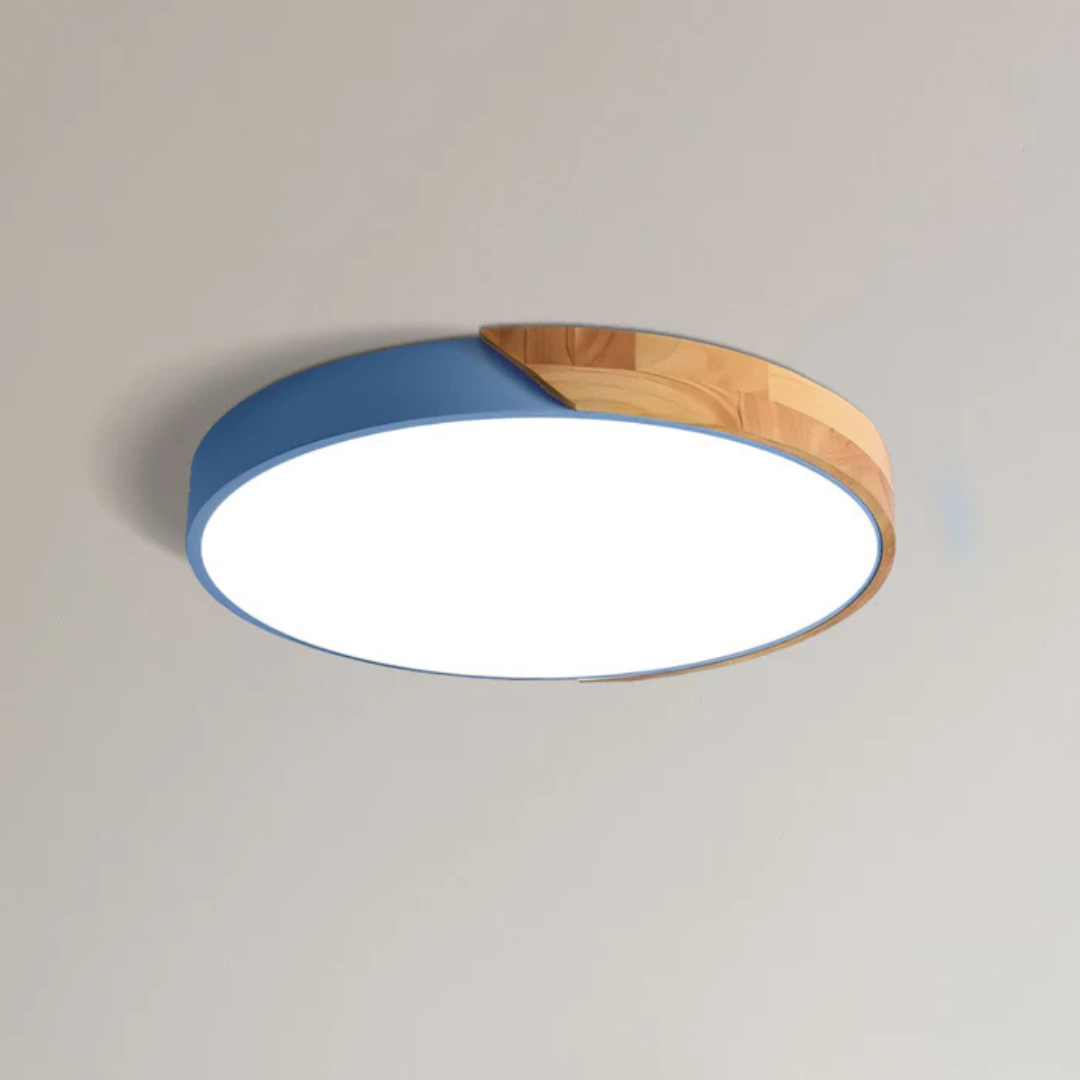 MEELANO Skandinavisk LED-loftlampe af træ til stue, soveværelse og entre Blå