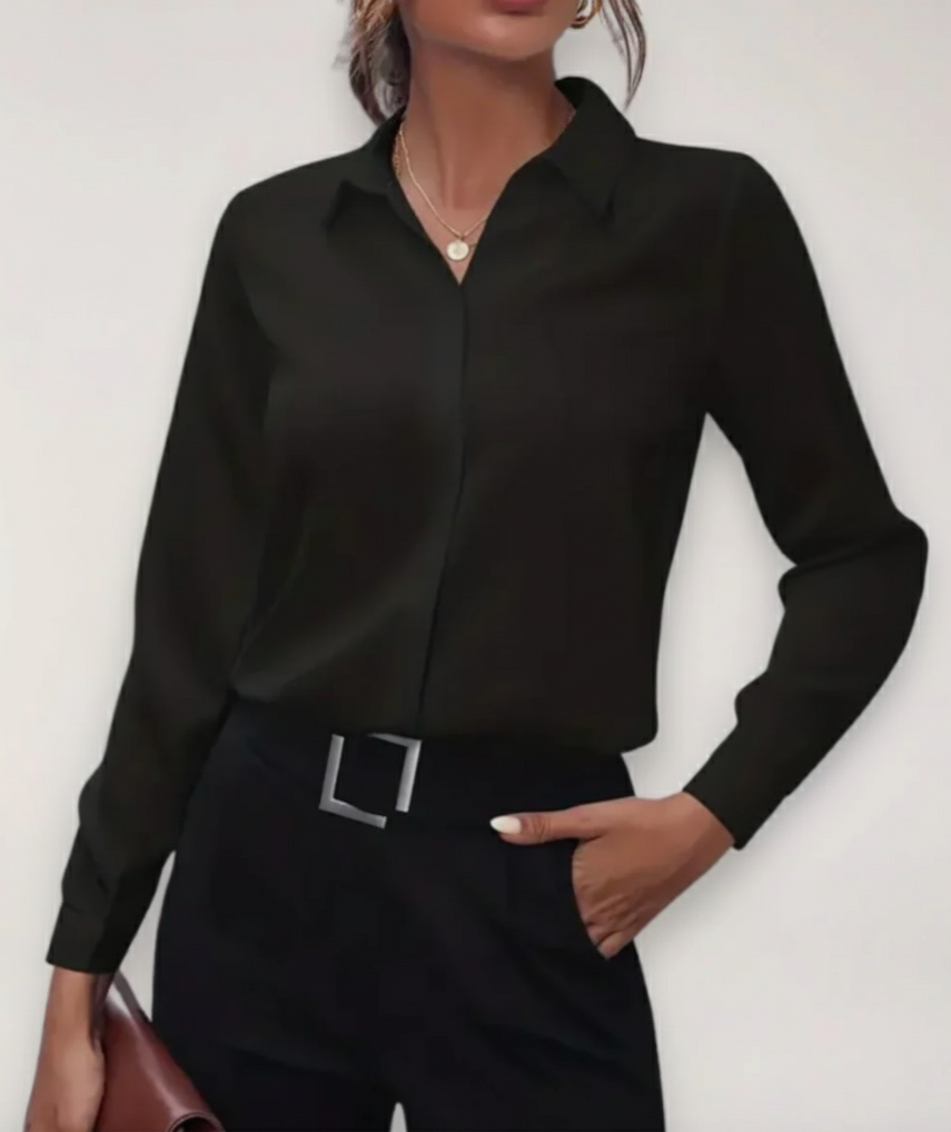MEELANO Damebluse Skræddersyet Elegant Skjorte Med Knapper Til Arbejde Hverdag Sort