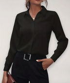 MEELANO Damebluse Skræddersyet Elegant Skjorte Med Knapper Til Arbejde Hverdag Sort